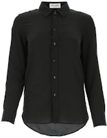 (Women) Saint Laurent Black Solid Crepe Long Sleeve Shirt 395733Y100W1000 (Women) Saint Laurent Black Solid Crepe Long Sleeve Shirt 395733Y100W1000