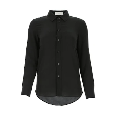 (Women) Saint Laurent Black Solid Crepe Long Sleeve Shirt 395733Y100W1000