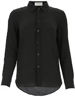 Order (Women) Saint Laurent Black Solid Crepe Long Sleeve Shirt 395733Y100W1000