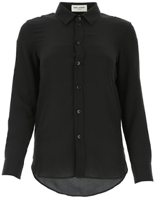(Women) Saint Laurent Black Solid Crepe Long Sleeve Shirt 395733Y100W1000 Order (Women) Saint Laurent Black Solid Crepe Long Sleeve Shirt 395733Y100W1000