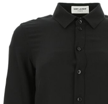 (Women) Saint Laurent Black Solid Crepe Long Sleeve Shirt 395733Y100W1000 Sizing (Women) Saint Laurent Black Solid Crepe Long Sleeve Shirt 395733Y100W1000