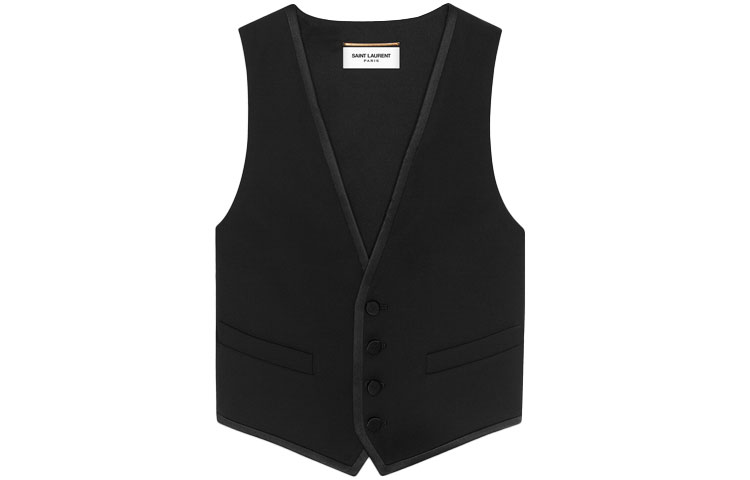 (Women) SAINT LAURENT Black V-Neck Single-Breasted Tailcoat Blazer. 647510Y512W1000