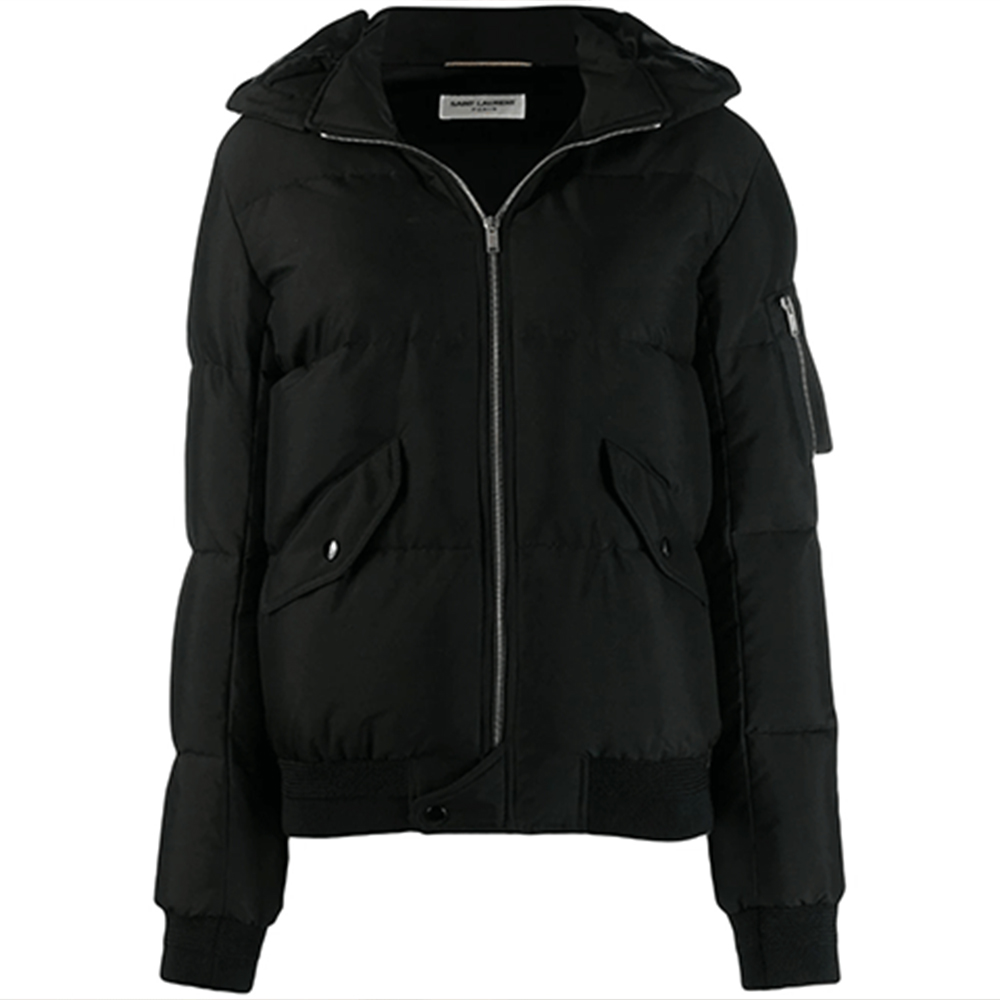 (Women) SAINT LAURENT Black Winter Down Hooded Jacket with Zipper. 587776Y983V1000
