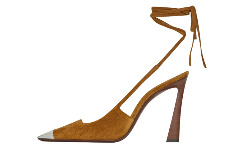 (Women) Saint Laurent Blade 'Brown Suede Pointed Toe Lace-Up Stilettos' 7314470LINN2537