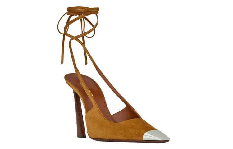Shop (Women) Saint Laurent Blade 'Brown Suede Pointed Toe Lace-Up Stilettos' 7314470LINN2537