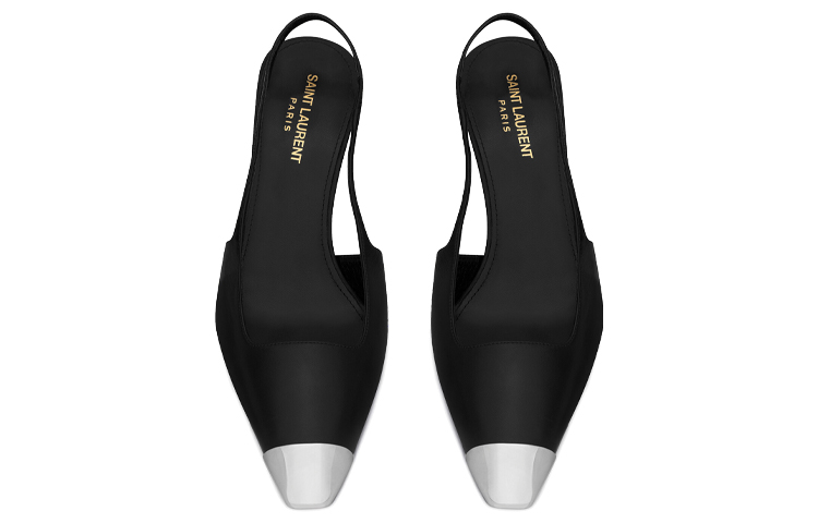 Shop (W) Saint Laurent Blade Hitam 'Slingback Tumit Kulit Licin' 660540AKPNN1000