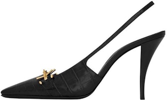 (Women) Saint Laurent Blade Slingback Pump Black Crocodile-Embossed Patent Leather 7091692YZA11000 (Women) Saint Laurent Blade Slingback Pump Black Crocodile-Embossed Patent Leather 7091692YZA11000