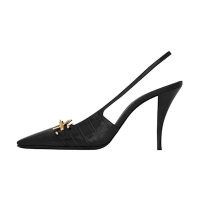 (W) Saint Laurent Blade Slingback Pump Black Crocodile-Embossed Patent Leather