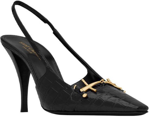 (Women) Saint Laurent Blade Slingback Pump Black Crocodile-Embossed Patent Leather 7091692YZA11000 Lookbook (Women) Saint Laurent Blade Slingback Pump Black Crocodile-Embossed Patent Leather 7091692YZA11000