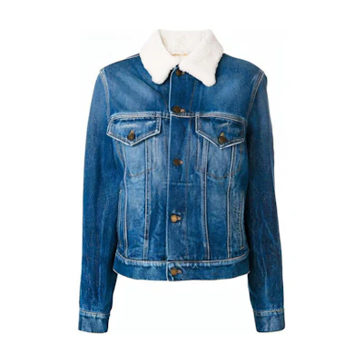 (Women) Saint Laurent Blue Denim Jacket with Fur Collar 483202YZ8834572