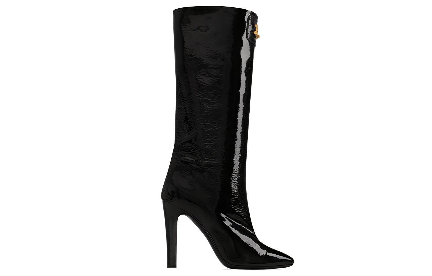 Order (W) 생로랑 블랙 페이턴트 하이탑 부츠 66763625WA01000