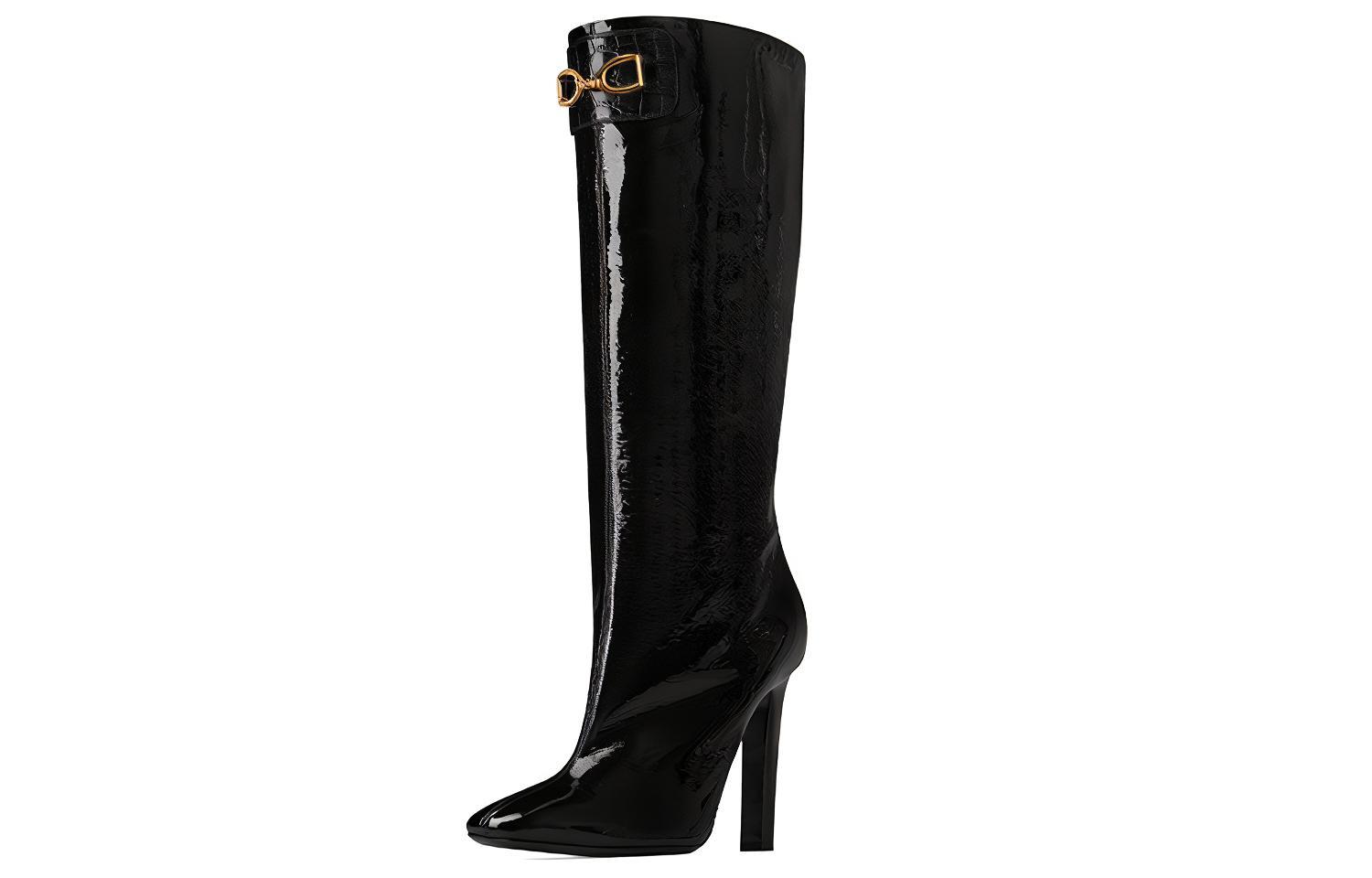 Lookbook (W) 생로랑 블랙 페이턴트 하이탑 부츠 66763625WA01000