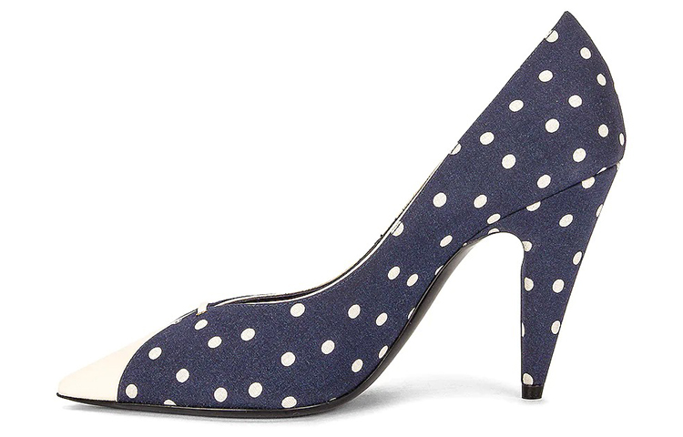 Buy (W) Saint Laurent Kanvas Tumit Tinggi 'Biru Putih Polka Dot' 64179214T104141