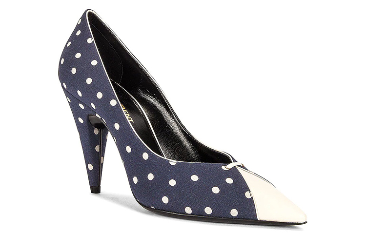 Order (W) Saint Laurent Kanvas Tumit Tinggi 'Biru Putih Polka Dot' 64179214T104141