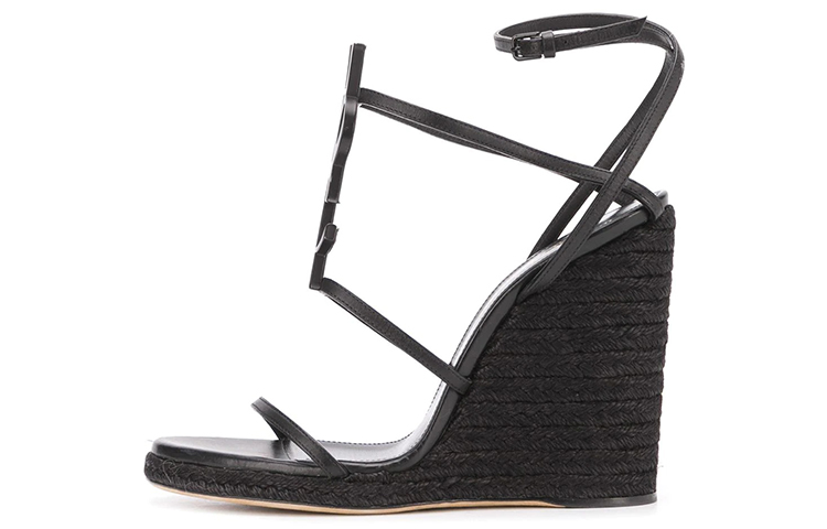 (Women) Saint Laurent Cassandra 'Black Wedge Sandal' 5572080MUUU1000