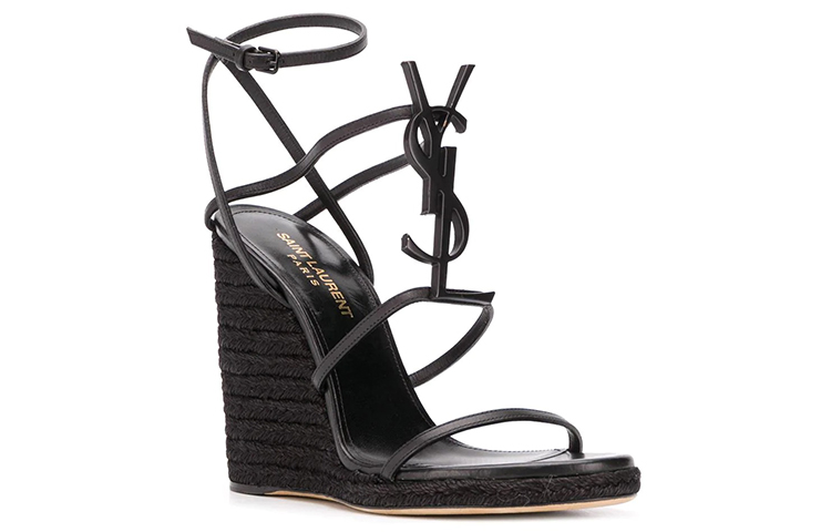 Order (W) 圣罗兰 Cassandra 黑色楔形凉鞋 5572080MUUU1000