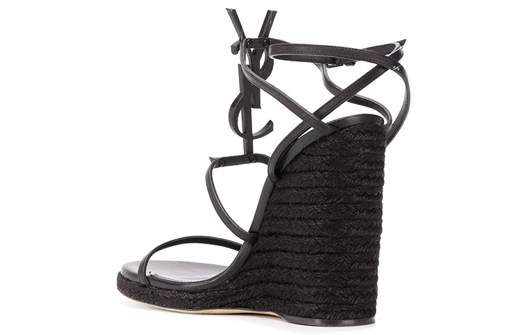 Lookbook (W) 圣罗兰 Cassandra 黑色楔形凉鞋 5572080MUUU1000