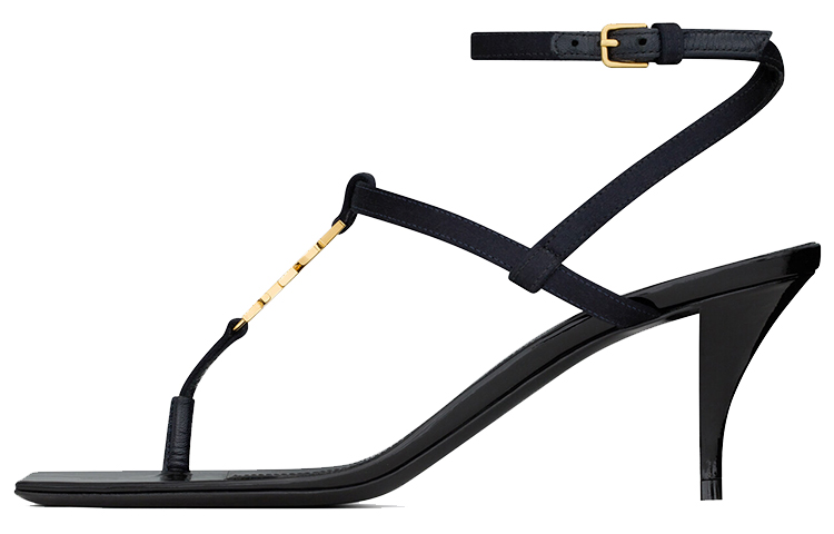 Buy SAINT LAURENT CASSANDRA 絲綢 小貓跟方頭 時尚涼鞋 6公分 女款 深藍黑