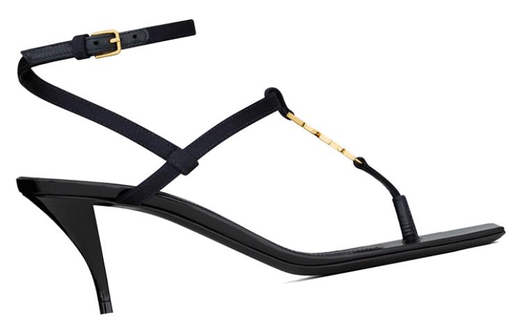 Order SAINT LAURENT CASSANDRA 絲綢 小貓跟方頭 時尚涼鞋 6公分 女款 深藍黑