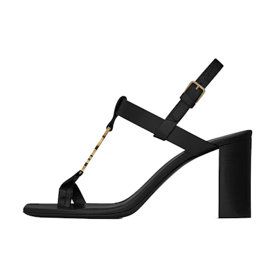(W) Saint Laurent Cassandra 'Elegant Buckle Block Heel Sandal Black'