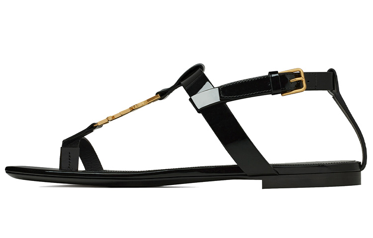 (Women) Saint Laurent Cassandra Flat Sandal 'Black Patent' 664520B8IKK1000