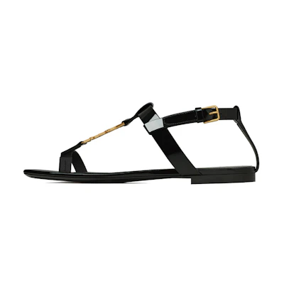 (W) Saint Laurent Cassandra Flat Sandal 'Black Patent'