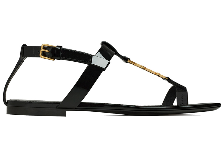 Order (Women) Saint Laurent Cassandra Flat Sandal 'Black Patent' 664520B8IKK1000