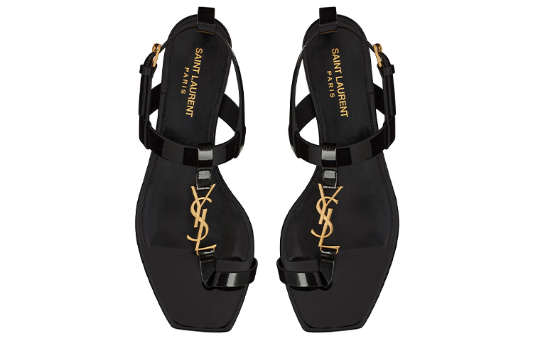Purchase (Women) Saint Laurent Cassandra Flat Sandal 'Black Patent' 664520B8IKK1000