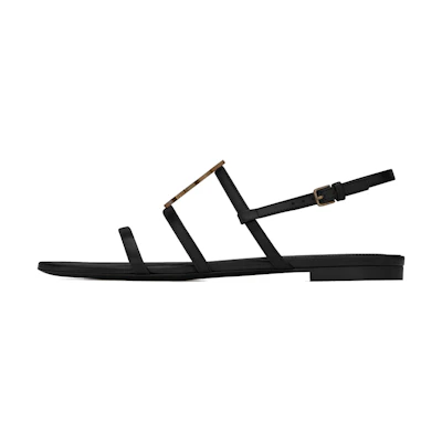 (W) Saint Laurent Cassandra Flat Sandal 'Gold Logo Black'