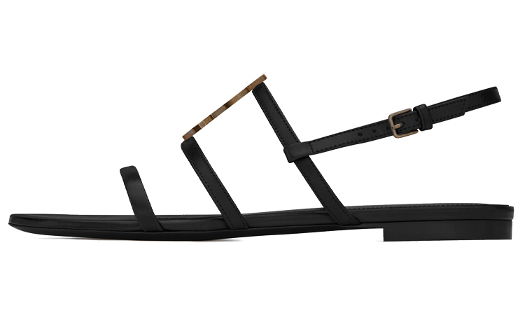 (Women) Saint Laurent Cassandra Flat Sandal 'Gold Logo Black' 652758BDATT1000