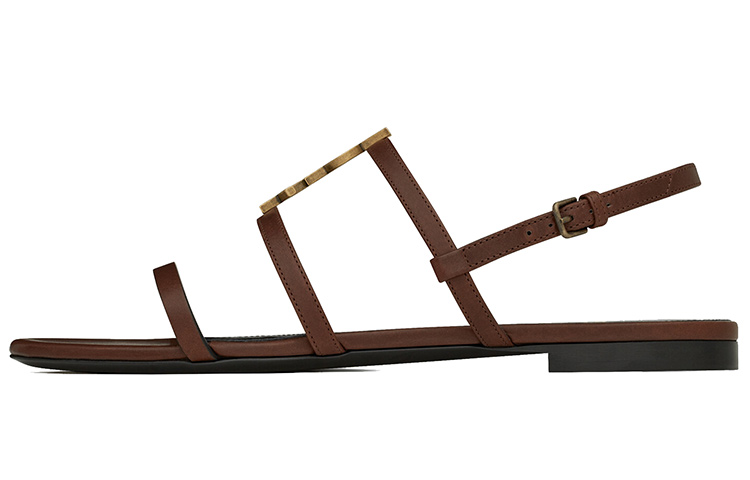 (Women) Saint Laurent Cassandra Flat Sandal 'Smooth Brown Leather' 652758BDATT6023