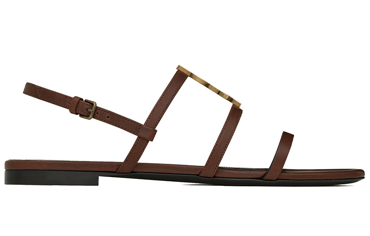 Order (W) Sandal Datar Cassandra Saint Laurent 'Kulit Cokelat Halus' 652758BDATT6023