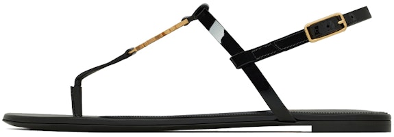 (Women) Saint Laurent Cassandra Flat Sandals 'Black Patent Gold Logo' 659817B8IKK1000 (Women) Saint Laurent Cassandra Flat Sandals 'Black Patent Gold Logo' 659817B8IKK1000