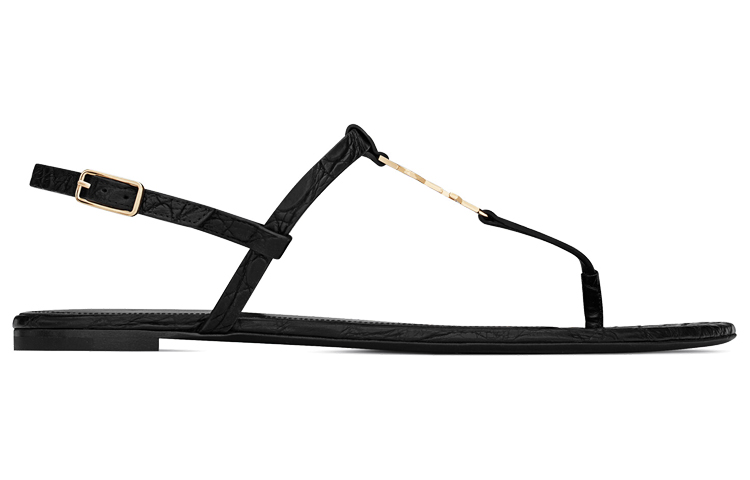 Order (W) サンローラン カサンドラ フラットサンダル (ブラック) 6598172ZEJJ1000