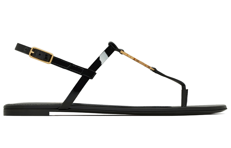 Order (W) Sandal Datar Saint Laurent Cassandra 'Hitam Patent Logo Emas' 659817B8IKK1000