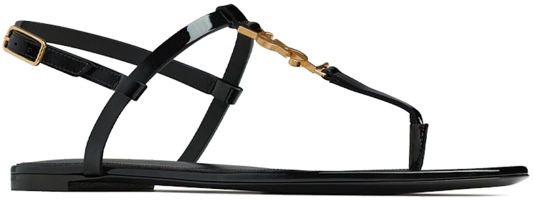(Women) Saint Laurent Cassandra Flat Sandals 'Black Patent Gold Logo' 659817B8IKK1000 Lookbook (Women) Saint Laurent Cassandra Flat Sandals 'Black Patent Gold Logo' 659817B8IKK1000
