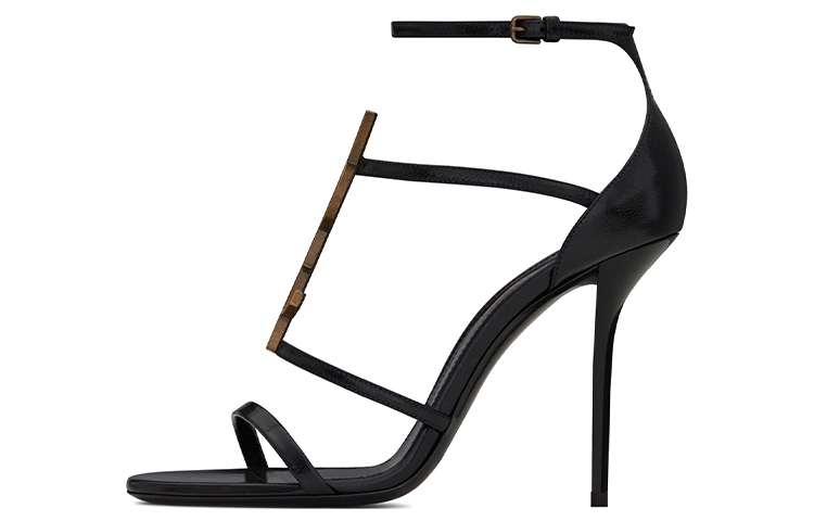 (Women) Saint Laurent Cassandra Sandal Heels Black Leather 6301091Q0TT1000