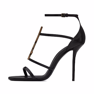 (W) Saint Laurent Cassandra Sandal Heels Black Leather