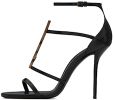 (Women) Saint Laurent Cassandra Sandal Heels Black Leather 6301091Q0TT1000 (Women) Saint Laurent Cassandra Sandal Heels Black Leather 6301091Q0TT1000