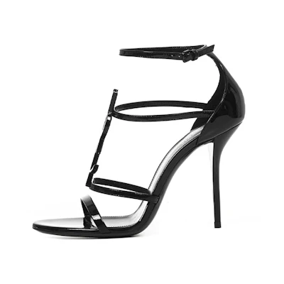 (W) Saint Laurent Cassandra Sandal Heels Black Patent Leather