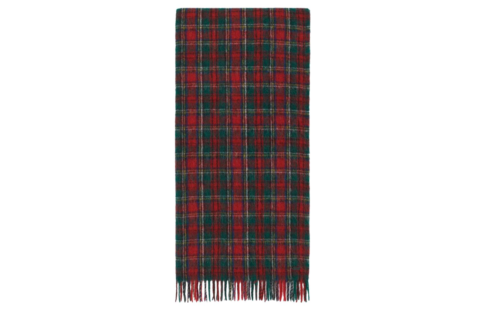(Women) SAINT LAURENT Checkered Knit Scarf for Women - Red 7690343YO653174