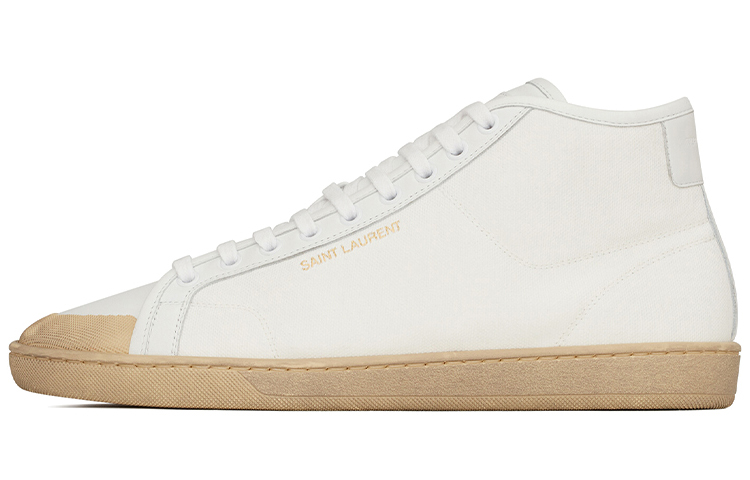 (Women) SAINT LAURENT Court Classic SL/39 Leather Mid-Top Sneakers Women White Vintage Style 67152612NA09026