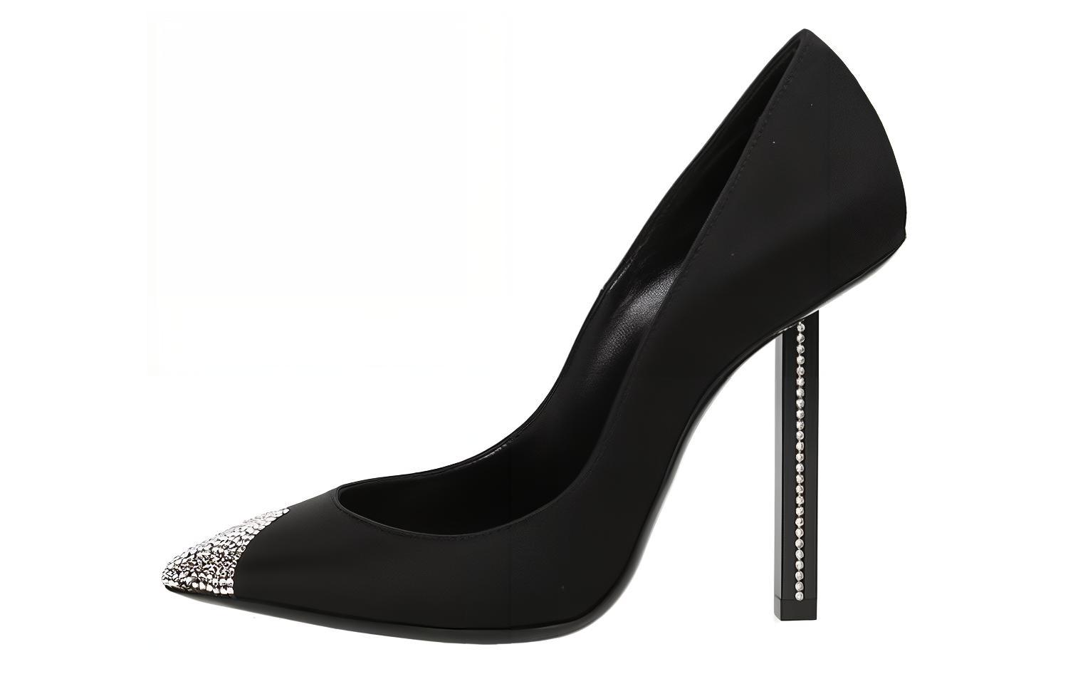(W) Saint Laurent Crystal Leather High Heel 'Black'
