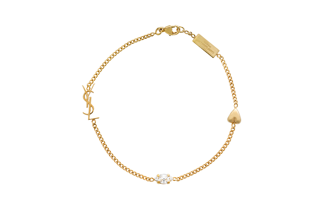 (Women) SAINT LAURENT Crystal Pendant Logo Brass Bracelet for Women - Gold. 701950Y15269137