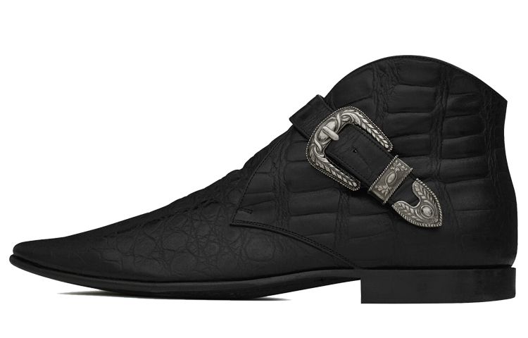 (Women) Saint Laurent Dixon Western Buckle Boot 'Crocodile Embossed Black' 66806125S001000
