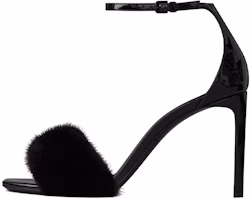 (Women) Saint Laurent Fashion Sandals 'Black Patent and Mink Fur' 631009E0E101000 (Women) Saint Laurent Fashion Sandals 'Black Patent and Mink Fur' 631009E0E101000