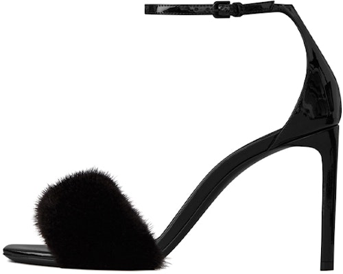 (Women) Saint Laurent Fashion Sandals 'Black Patent and Mink Fur' 631009E0E101000 Buy (Women) Saint Laurent Fashion Sandals 'Black Patent and Mink Fur' 631009E0E101000