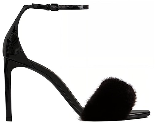 (Women) Saint Laurent Fashion Sandals 'Black Patent and Mink Fur' 631009E0E101000 Order (Women) Saint Laurent Fashion Sandals 'Black Patent and Mink Fur' 631009E0E101000
