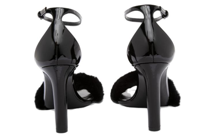 Shop (W) Saint Laurent Sandal Fesyen 'Hitam Patent dan Bulu Mink' 631009E0E101000