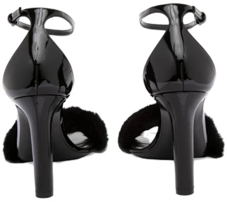 (W) Saint Laurent Sandal Fesyen 'Hitam Patent dan Bulu Mink' 631009E0E101000 Shop (W) Saint Laurent Sandal Fesyen 'Hitam Patent dan Bulu Mink' 631009E0E101000